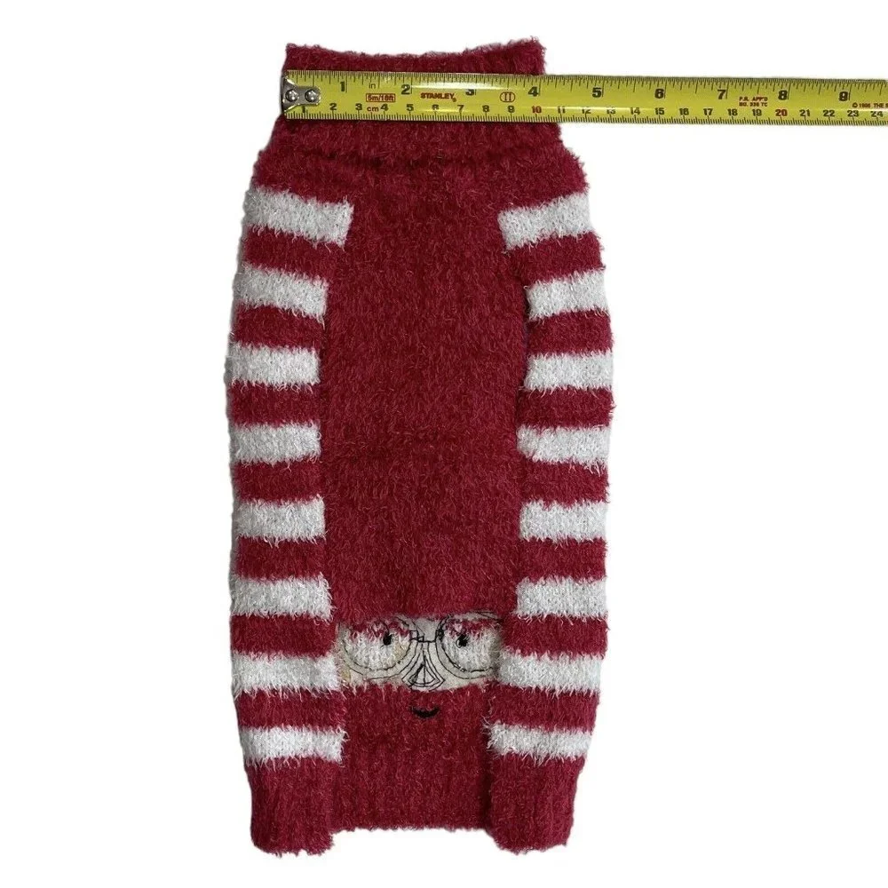 CYEOLLO Dog Christmas Sweater Red White Stripe Small Santa w/Glasses‎ Pets NEW
